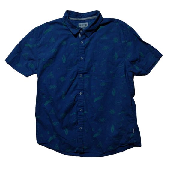 VSTR shirt mens 2XL XXL blue illuminati all over print button short sleeve - Picture 1 of 9